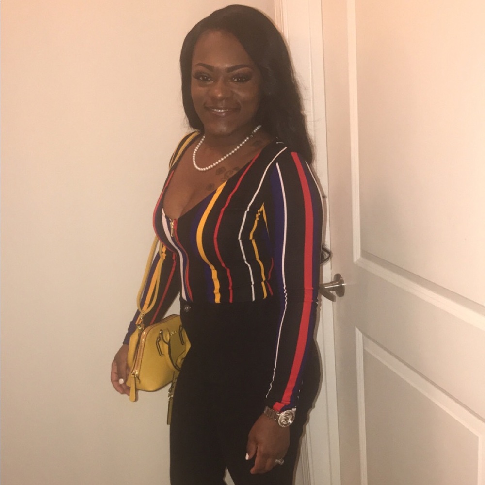 Long sleeve stripe bodysuit size s